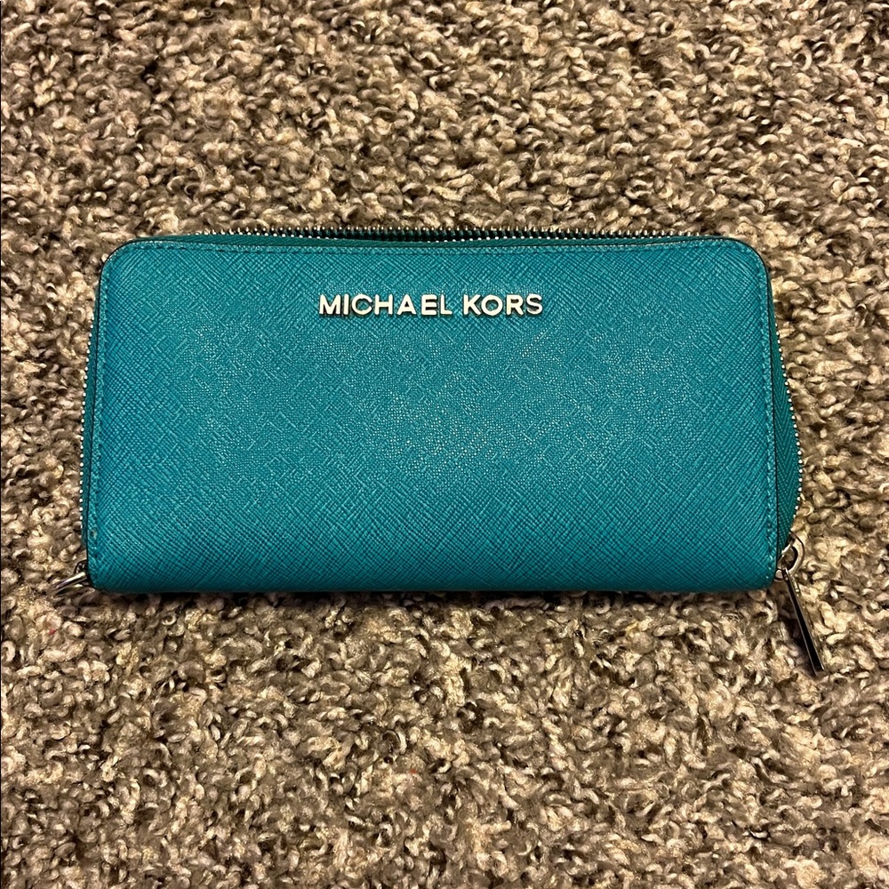 Michael Kors Turquoise Zip Wallet